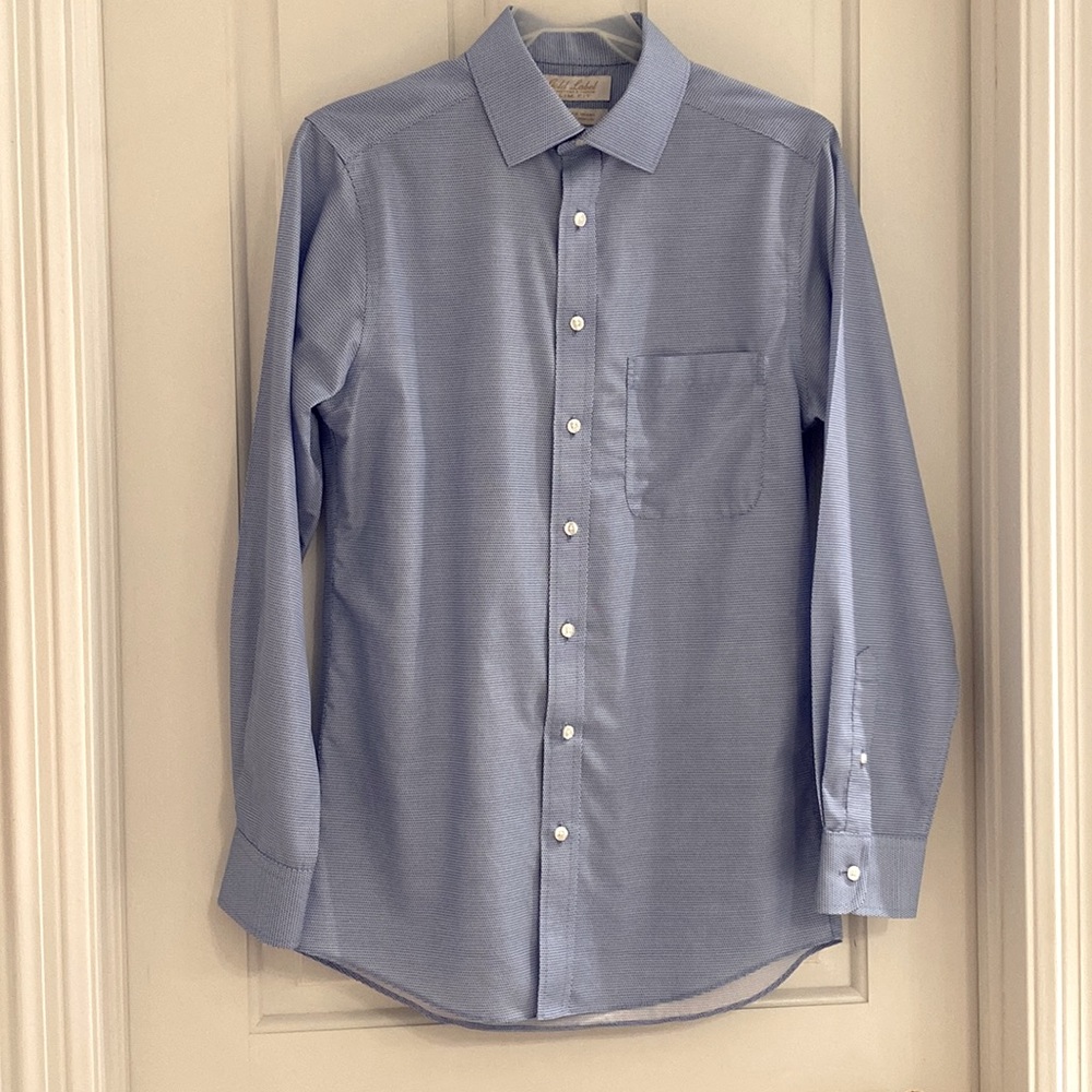 Mens Gold Label blue long sleeve button down slim fit non-iron dress shirt - Picture 11 of 11